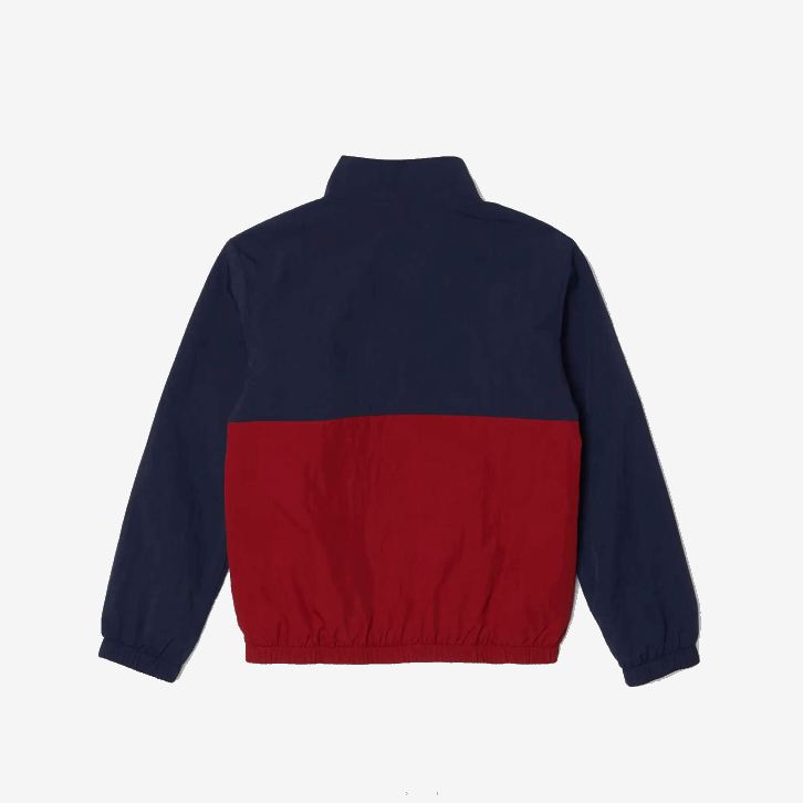 crianças Lacoste lub bordeaux azul marinho jaqueta colorblock gola alta 08D03219