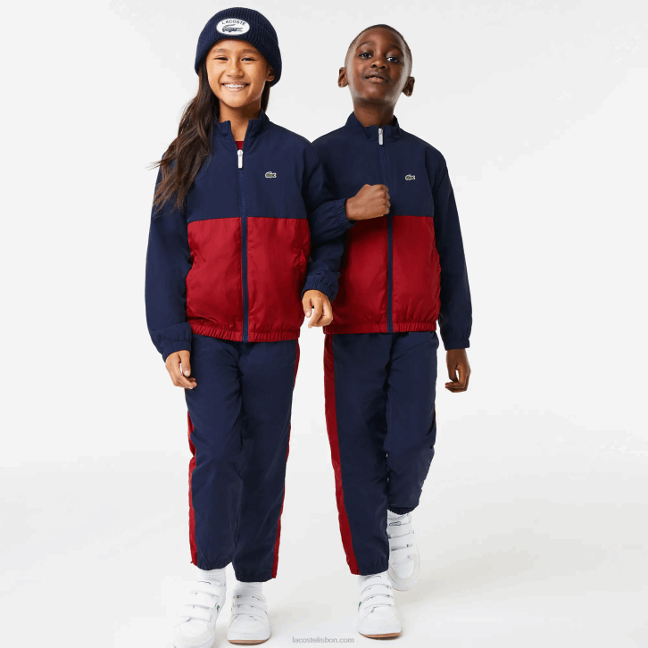 crianças Lacoste lub bordeaux azul marinho jaqueta colorblock gola alta 08D03219