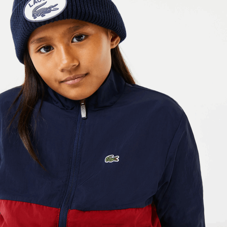 crianças Lacoste lub bordeaux azul marinho jaqueta colorblock gola alta 08D03219