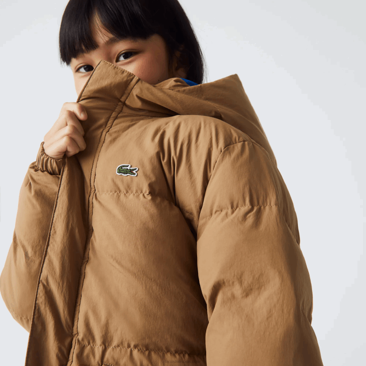 crianças Lacoste marrom azul 9fg jaqueta de tafetá com capuz bordado de crocodilo 08D03222