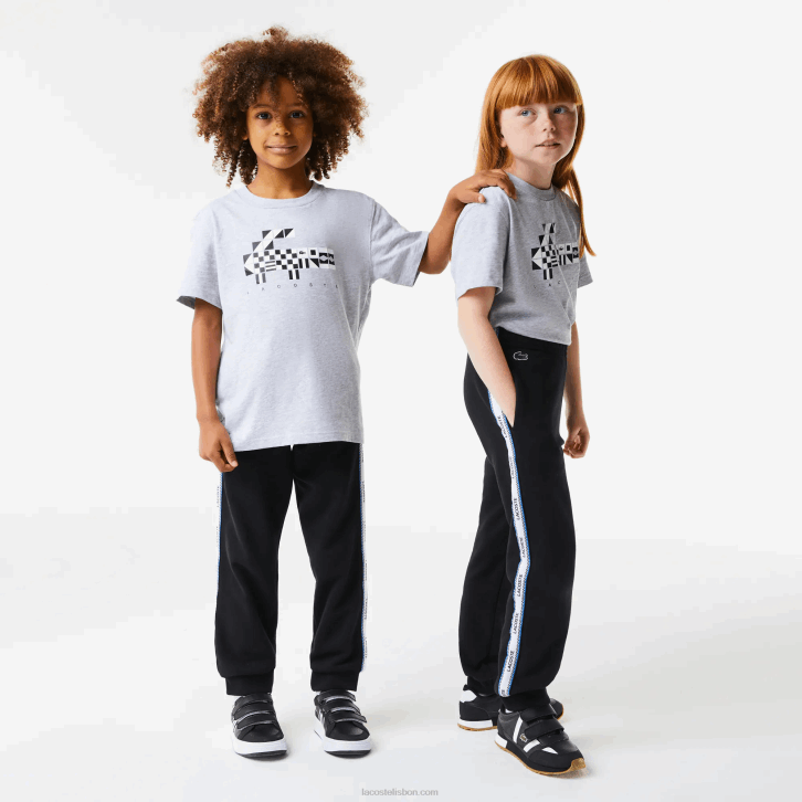 crianças Lacoste preto azul 985 calças de bandas impressas 08D03223