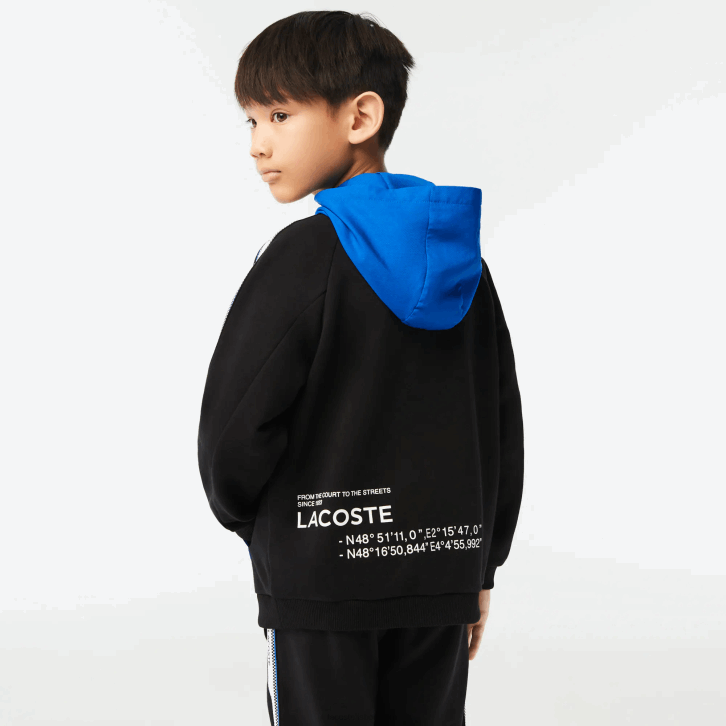crianças Lacoste preto azul 985 moletom com capuz bolso canguru 08D03205