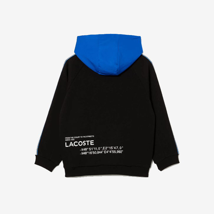 crianças Lacoste preto azul 985 moletom com capuz bolso canguru 08D03205