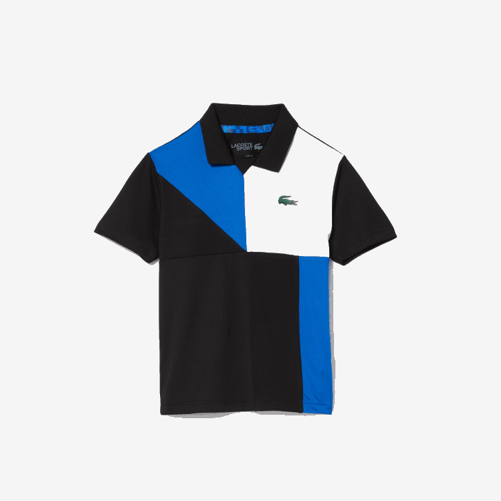 crianças Lacoste preto azul branco 7ke polo de tênis color block esportivo 08D03150