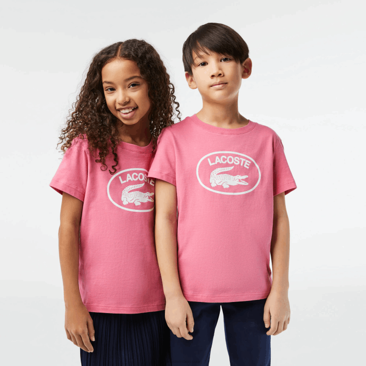 crianças Lacoste rosa 2r3 camiseta de jérsei de algodão com marca contrastante 08D03029