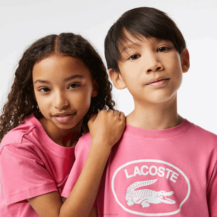 crianças Lacoste rosa 2r3 camiseta de jérsei de algodão com marca contrastante 08D03029