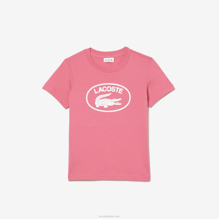 crianças Lacoste rosa 2r3 camiseta de jérsei de algodão com marca contrastante 08D03029