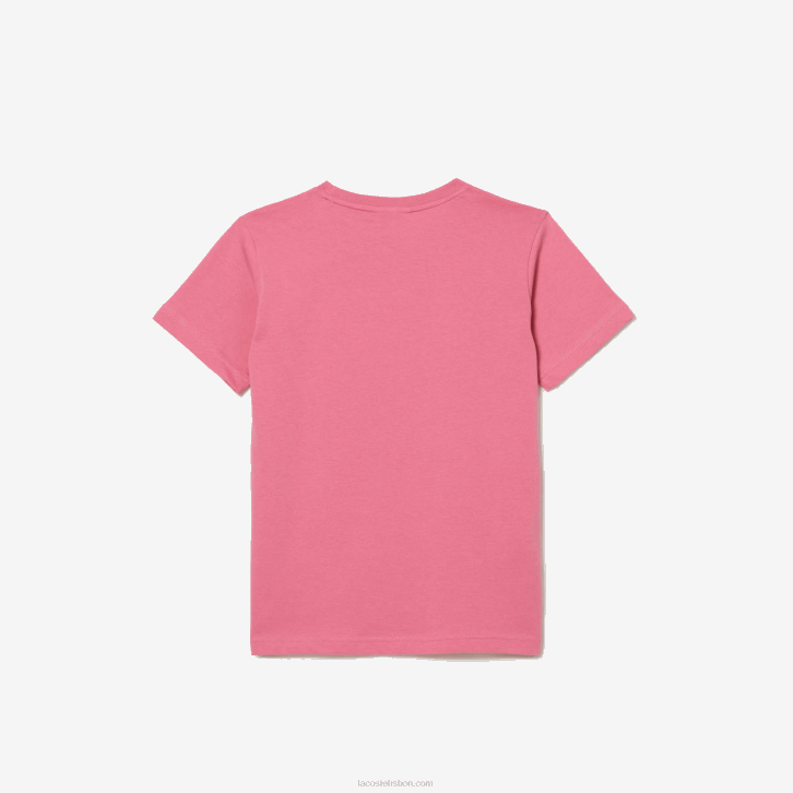 crianças Lacoste rosa 2r3 camiseta de jérsei de algodão gola redonda 08D03011