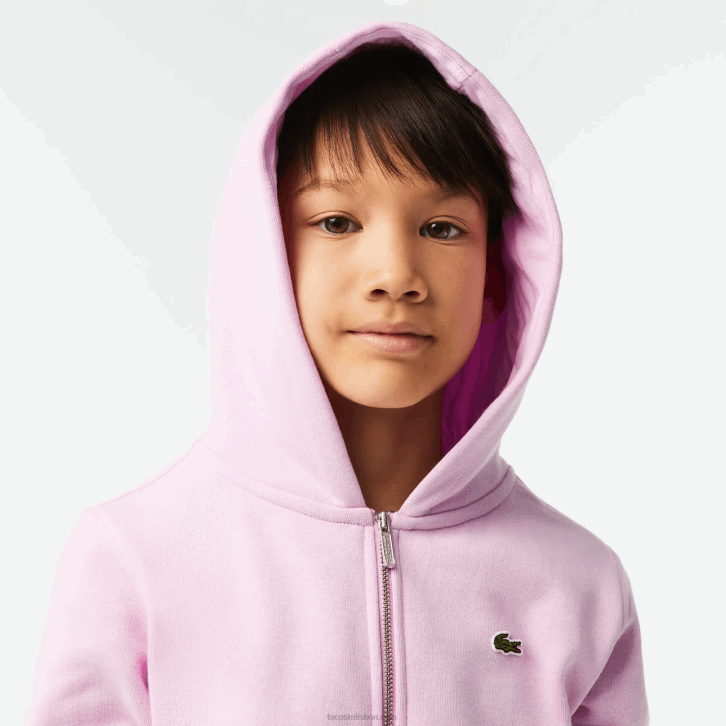 crianças Lacoste rosa z4h moletom com bolso canguru e zíper 08D03252