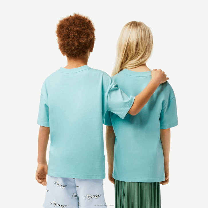 crianças Lacoste verde claro branco y7i t-shirt de marca em jersey de algodão orgânico 08D03039