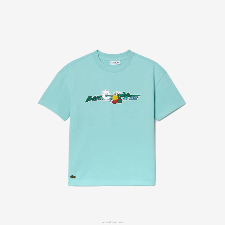 crianças Lacoste verde claro branco y7i t-shirt de marca em jersey de algodão orgânico 08D03039