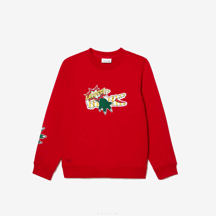 crianças Lacoste vermelho 240 moletom de algodão orgânico com estampa de quadrinhos 08D03193