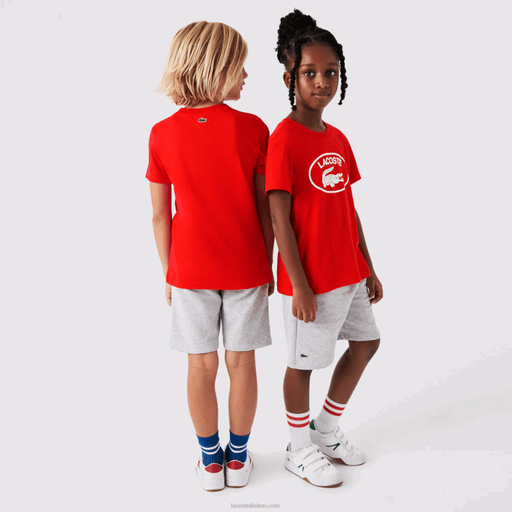 crianças Lacoste vermelho f8m camiseta de jérsei de algodão com marca contrastante 08D03030