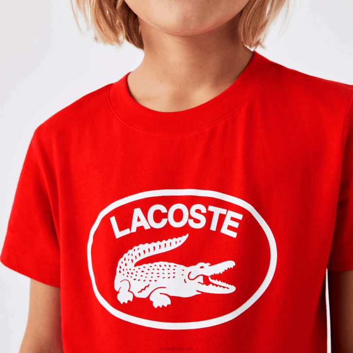 crianças Lacoste vermelho f8m camiseta de jérsei de algodão com marca contrastante 08D03030