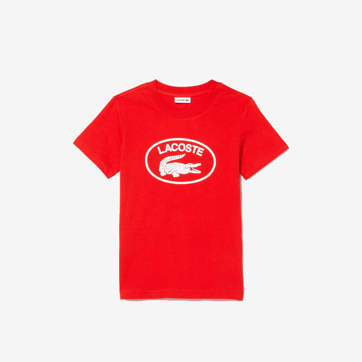 crianças Lacoste vermelho f8m camiseta de jérsei de algodão com marca contrastante 08D03030