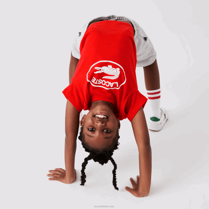 crianças Lacoste vermelho f8m camiseta de jérsei de algodão com marca contrastante 08D03030