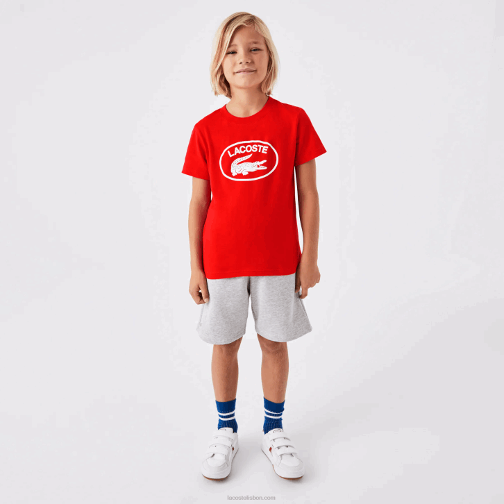 crianças Lacoste vermelho f8m camiseta de jérsei de algodão com marca contrastante 08D03030