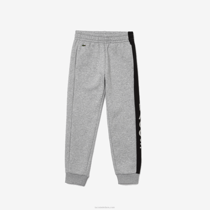 Rapazes Lacoste chinelo cinza preto jz9 calça jogging mistura de lã de algodão 08D03242