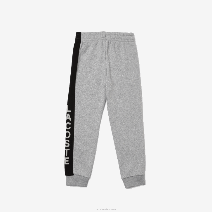Rapazes Lacoste chinelo cinza preto jz9 calça jogging mistura de lã de algodão 08D03242