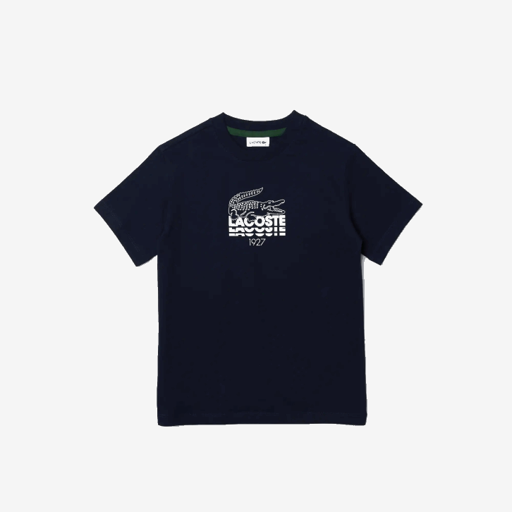 Rapazes Lacoste azul marinho 166 camiseta de algodão com letras de crocodilo e gola redonda 08D03118