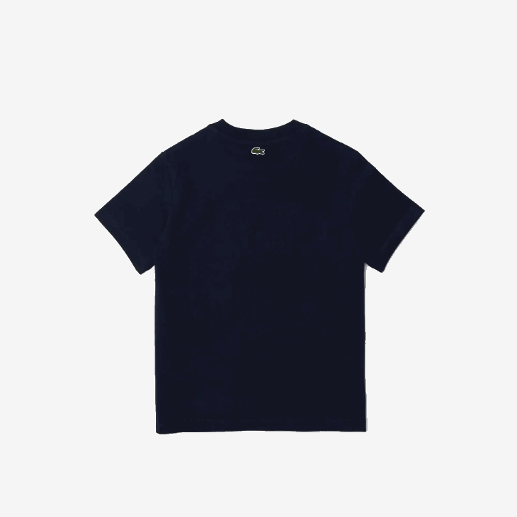 Rapazes Lacoste azul marinho 166 camiseta de algodão com letras de crocodilo e gola redonda 08D03118
