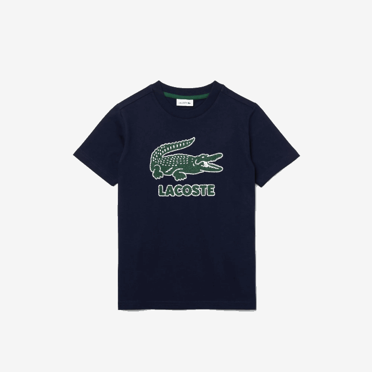 Rapazes Lacoste azul marinho 166 camiseta de algodão com logo vintage e gola redonda 08D03152