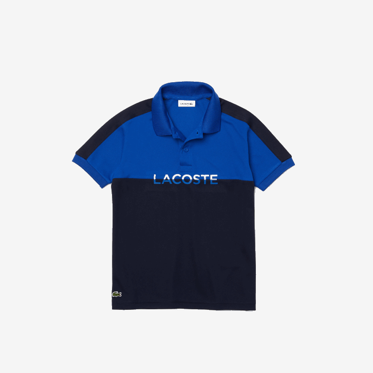 Rapazes Lacoste azul marinho mt5 camisa pólo piquê colorblock respirável 08D03183