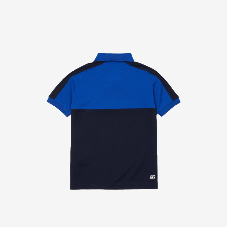 Rapazes Lacoste azul marinho mt5 camisa pólo piquê colorblock respirável 08D03183