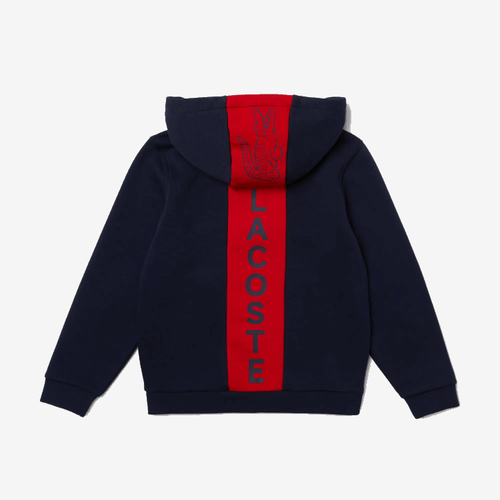 Rapazes Lacoste azul marinho vermelho k1h jaqueta de lã com zíper de marca 08D03253