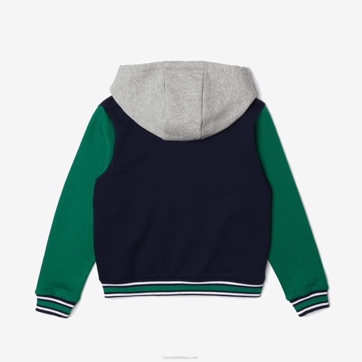 crianças Lacoste cinza marinho chine verde branco jxx jaqueta esportiva de lã colorblock com capuz Heritage 08D03267