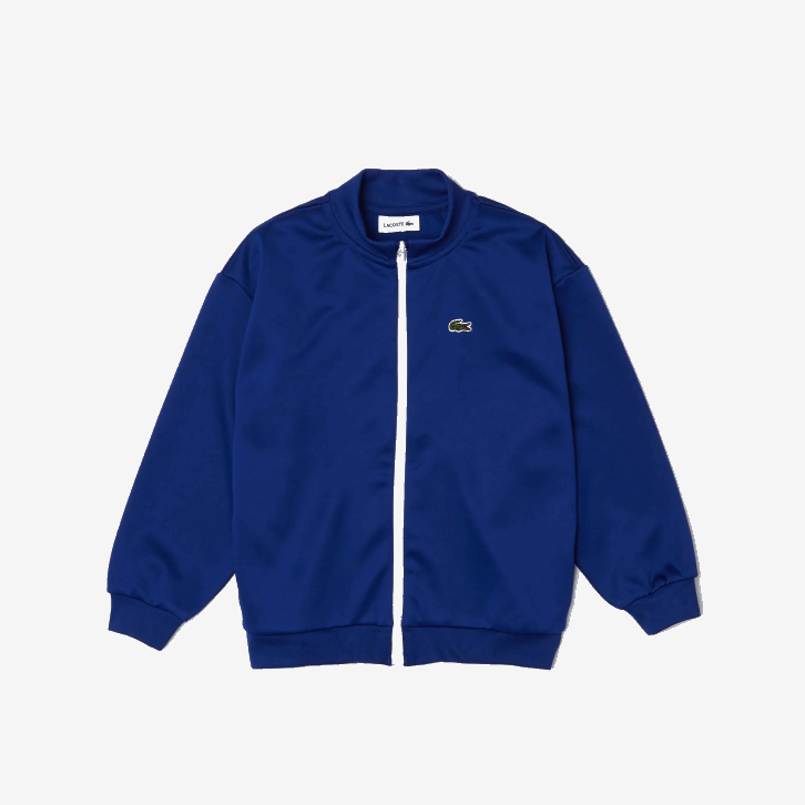 crianças Lacoste emj branco azul Jaqueta de lã com gola alta e zíper da marca Heritage 08D03249