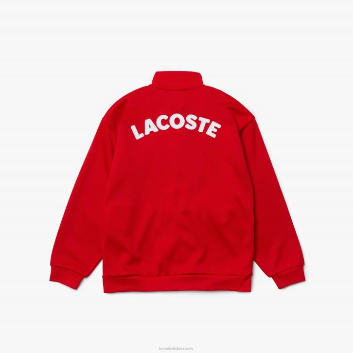 crianças Lacoste vermelho branco c9u Jaqueta de lã com gola alta e zíper da marca Heritage 08D03250