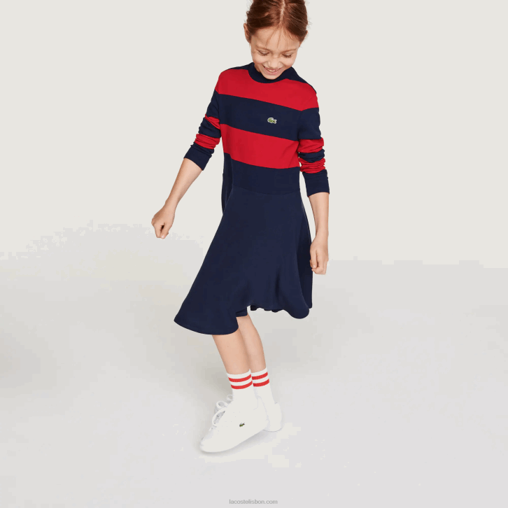 garotas Lacoste azul marinho vermelho 0y4 suéter gola alta listrado 08D03294
