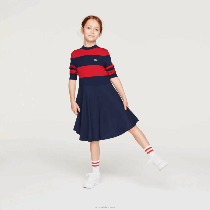garotas Lacoste azul marinho vermelho 0y4 suéter gola alta listrado 08D03294