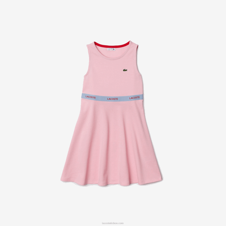 garotas Lacoste rosa vermelho insucesso vestido regata de algodão orgânico com cintura marcada 08D03285
