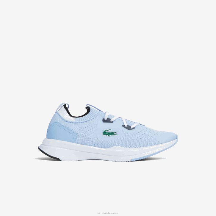 juniores Lacoste azul claro branco 2k7 tênis run spin knit com contraste de cor têxtil 08D03329