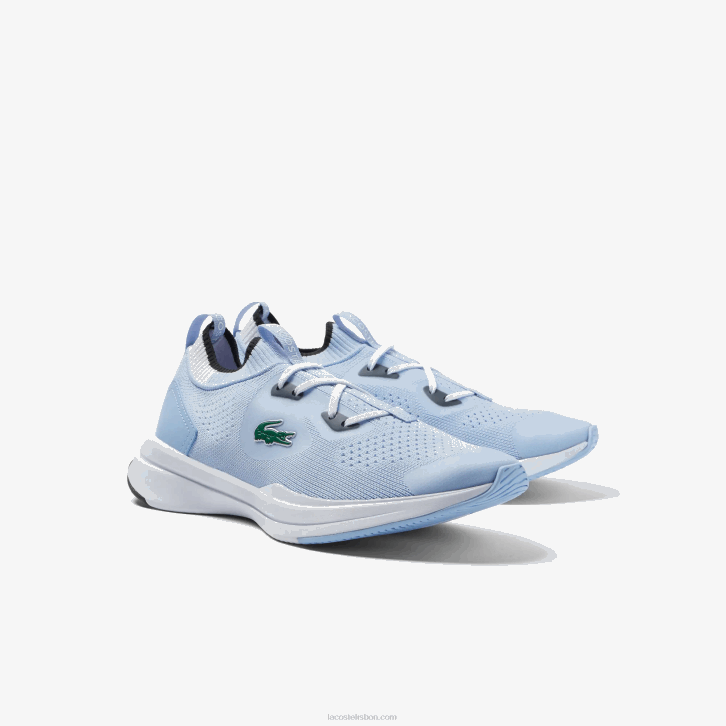 juniores Lacoste azul claro branco 2k7 tênis run spin knit com contraste de cor têxtil 08D03329