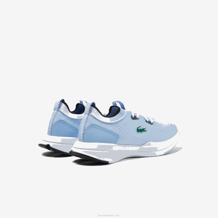 juniores Lacoste azul claro branco 2k7 tênis run spin knit com contraste de cor têxtil 08D03329