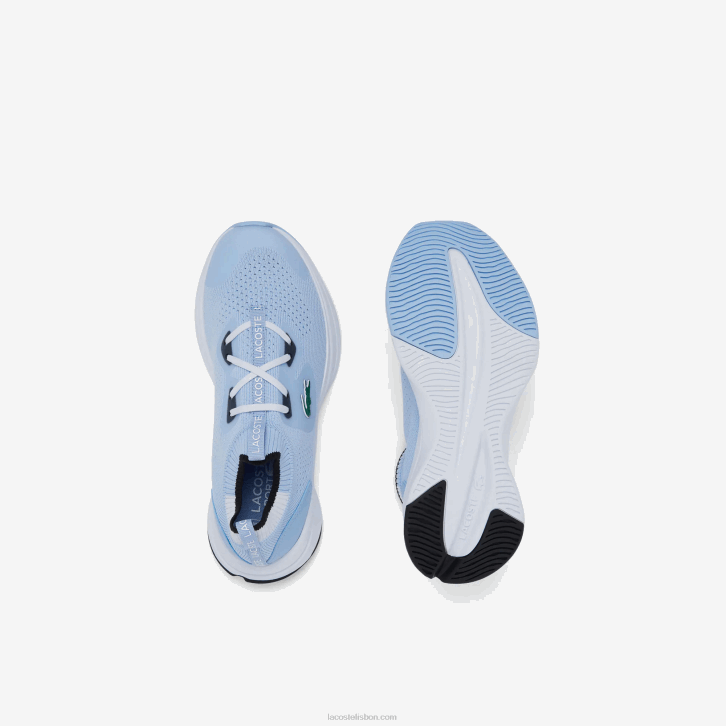 juniores Lacoste azul claro branco 2k7 tênis run spin knit com contraste de cor têxtil 08D03329