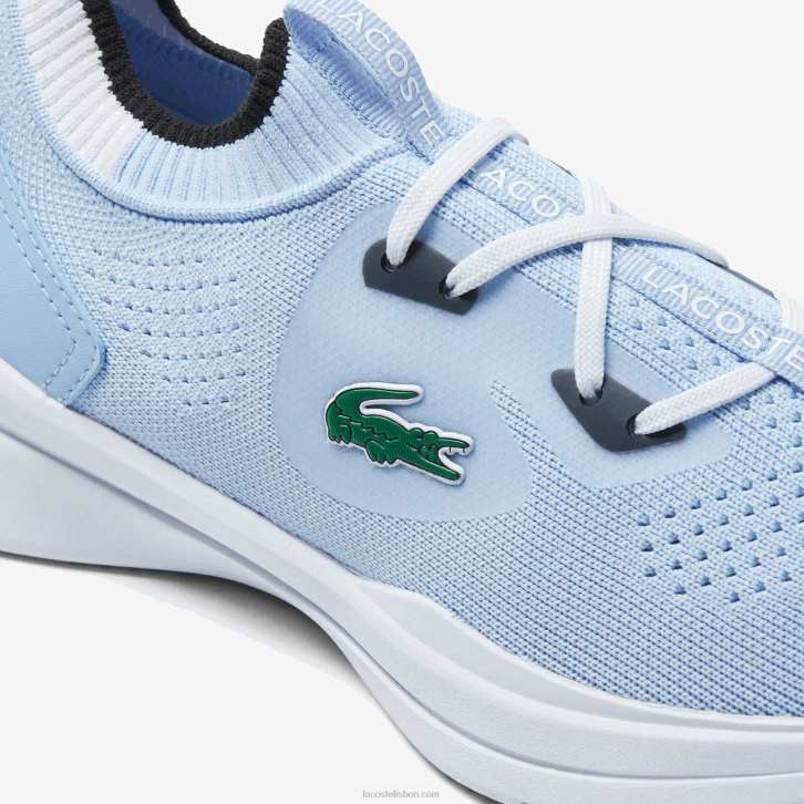 juniores Lacoste azul claro branco 2k7 tênis run spin knit com contraste de cor têxtil 08D03329