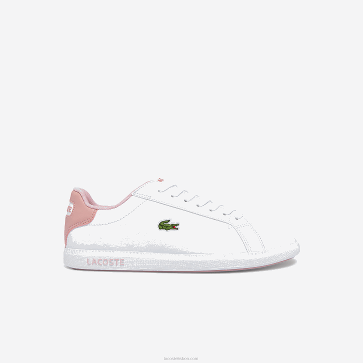 juniores Lacoste branco e rosa claro 1a9 tênis sintético graduado 08D03330