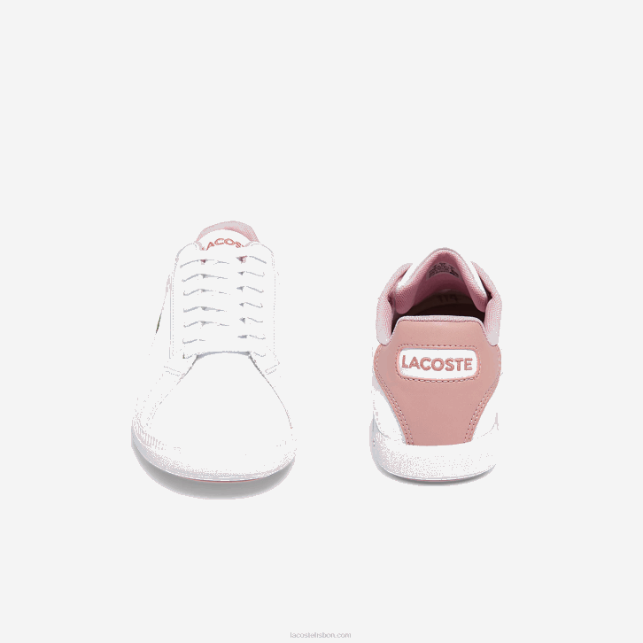 juniores Lacoste branco e rosa claro 1a9 tênis sintético graduado 08D03330