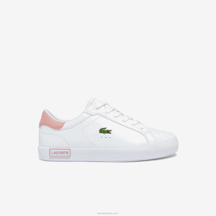 juniores Lacoste branco e rosa claro 1a9 tênis sintético powercourt 08D03308