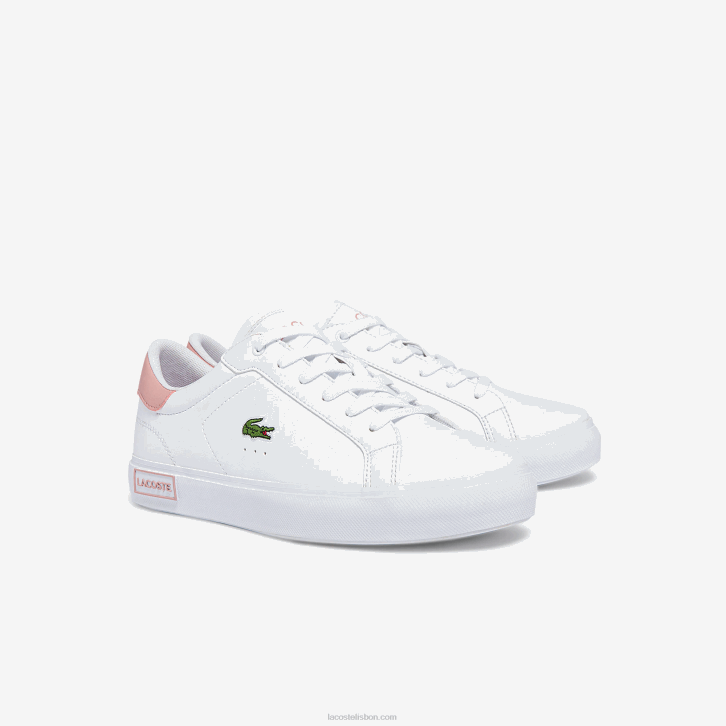 juniores Lacoste branco e rosa claro 1a9 tênis sintético powercourt 08D03308