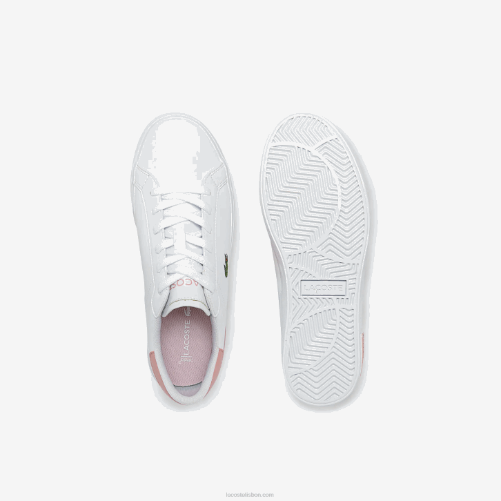 juniores Lacoste branco e rosa claro 1a9 tênis sintético powercourt 08D03308