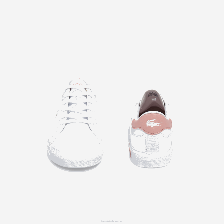 juniores Lacoste branco e rosa claro 1a9 tênis sintético powercourt 08D03308