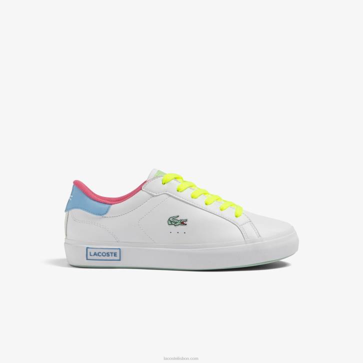 juniores Lacoste branco/verde 082 tênis powercourt sintético color-pop 08D03070