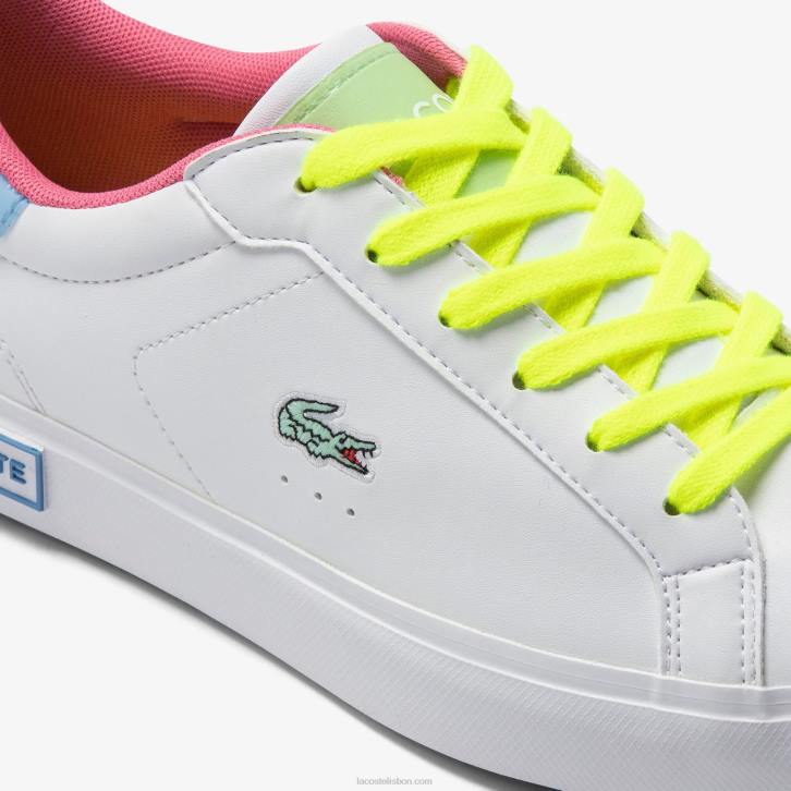 juniores Lacoste branco/verde 082 tênis powercourt sintético color-pop 08D03070