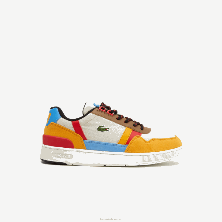 juniores Lacoste off white & amarelo ht3 sapatos sintéticos de inverno t-clip ao ar livre 08D03334