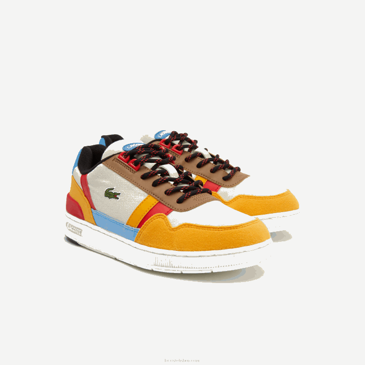 juniores Lacoste off white & amarelo ht3 sapatos sintéticos de inverno t-clip ao ar livre 08D03334